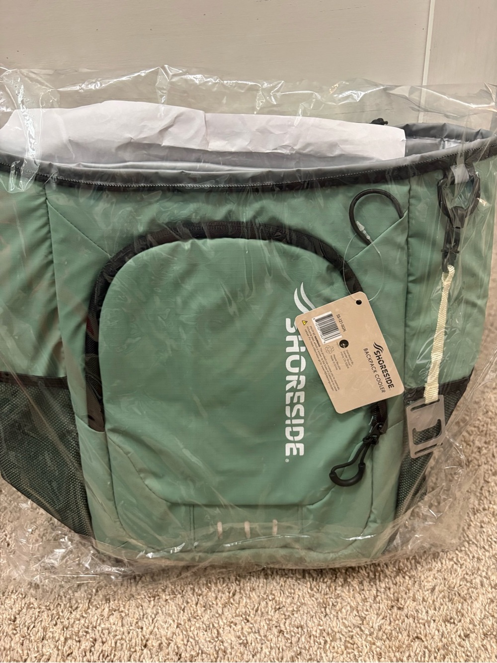 Shoreside Green Insulated Cooler Backpack w/ bottle opener